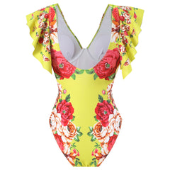 High Cut Ruffled-Sleeve Fruit Monokini