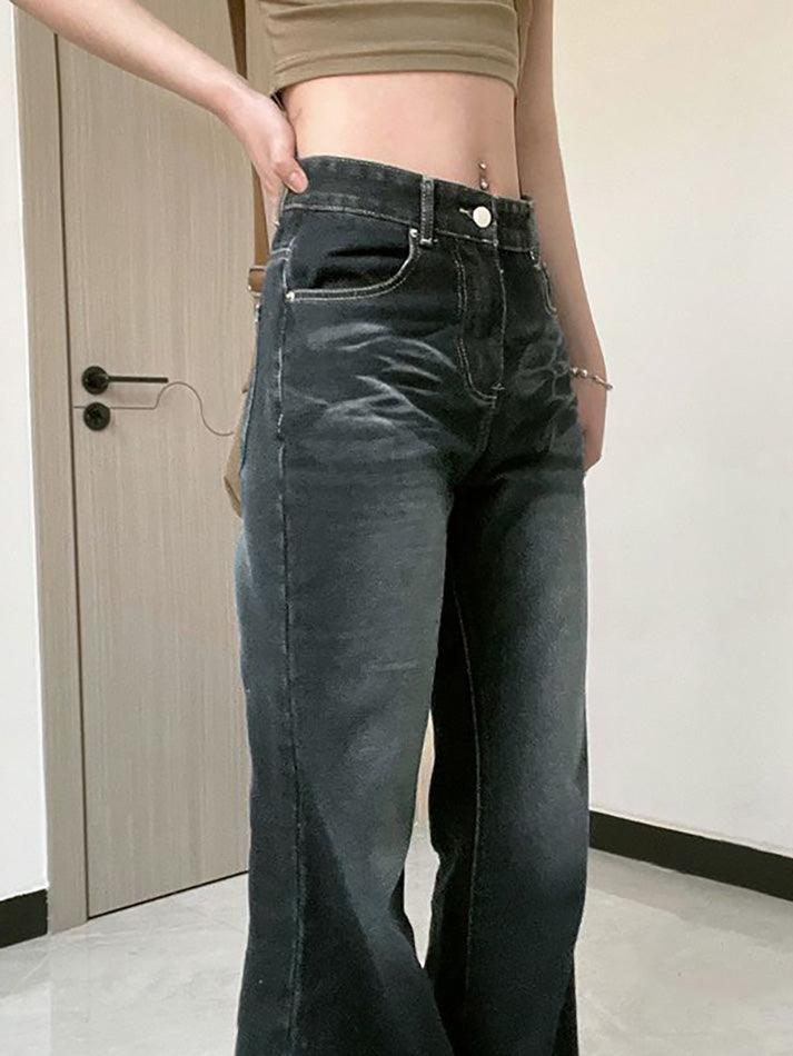 Mid Rise Washed Flared Jeans