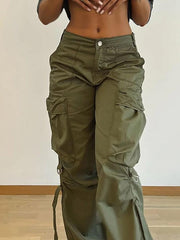 Mid Rise Plain Wide Leg Cargo Pants - HouseofHalley