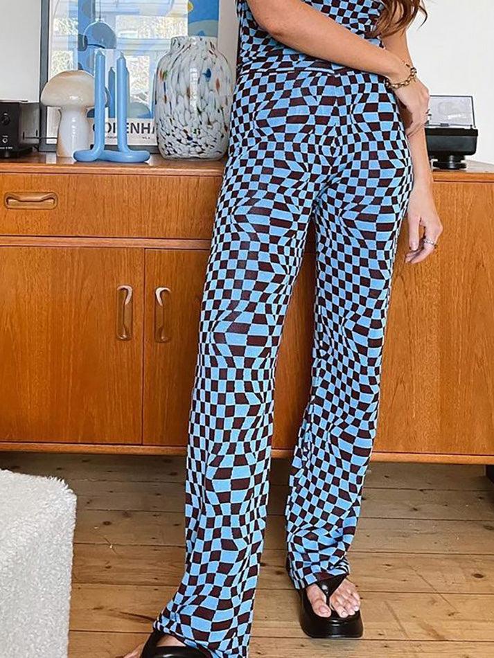 Psychedelic Checkerboard Print Wide-Leg Pants - HouseofHalley