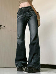 Mid Rise Washed Flared Jeans