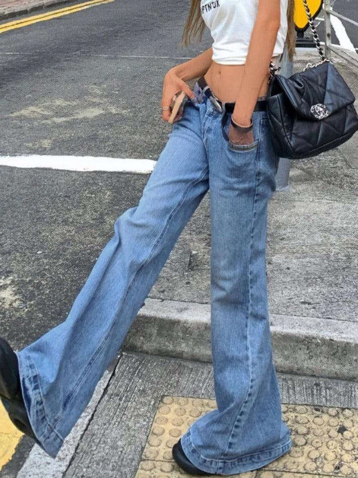 Washed Low Waist Mopping Boyfriend Jeans