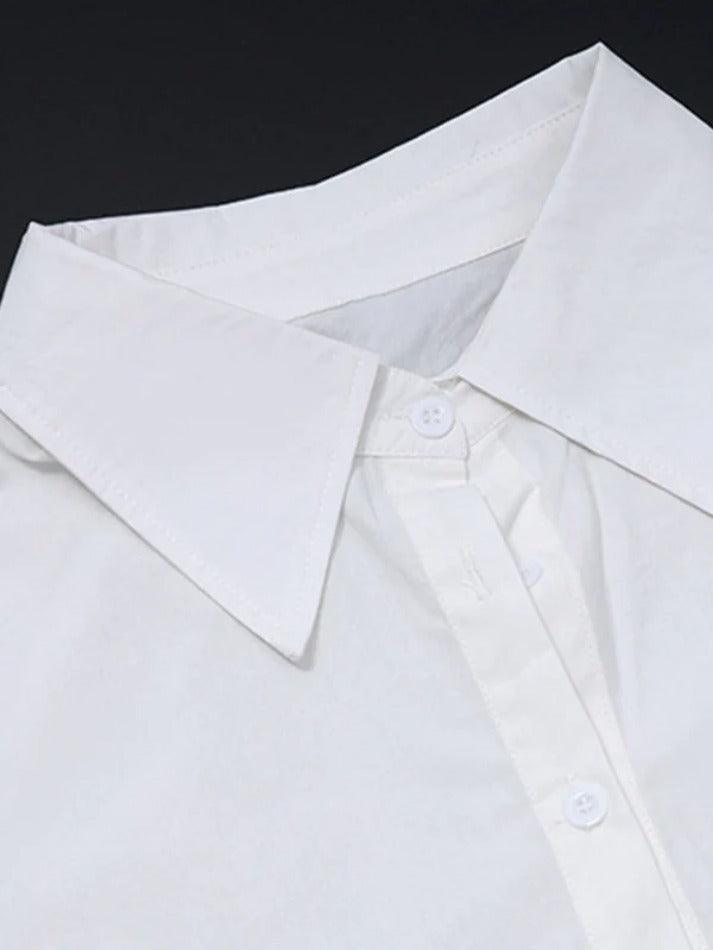 Shirt Neck Irregular Hem Long Sleeve Blouse