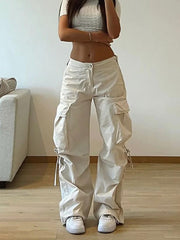 Mid Rise Plain Wide Leg Cargo Pants - HouseofHalley