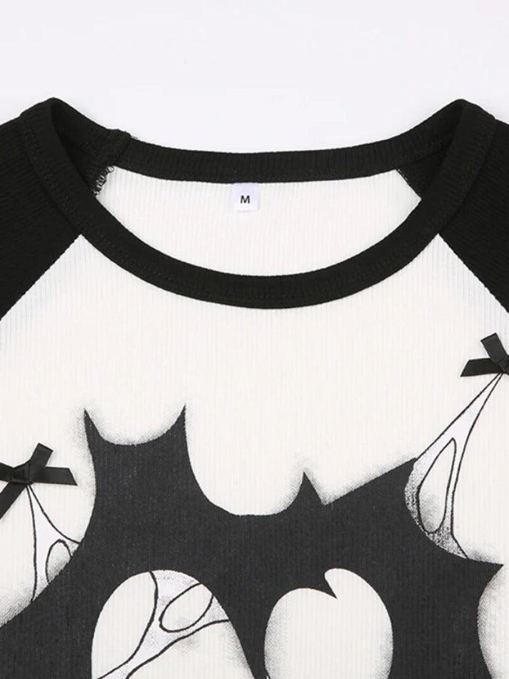 Print Bow Decor Raglan Long Sleeve Knit