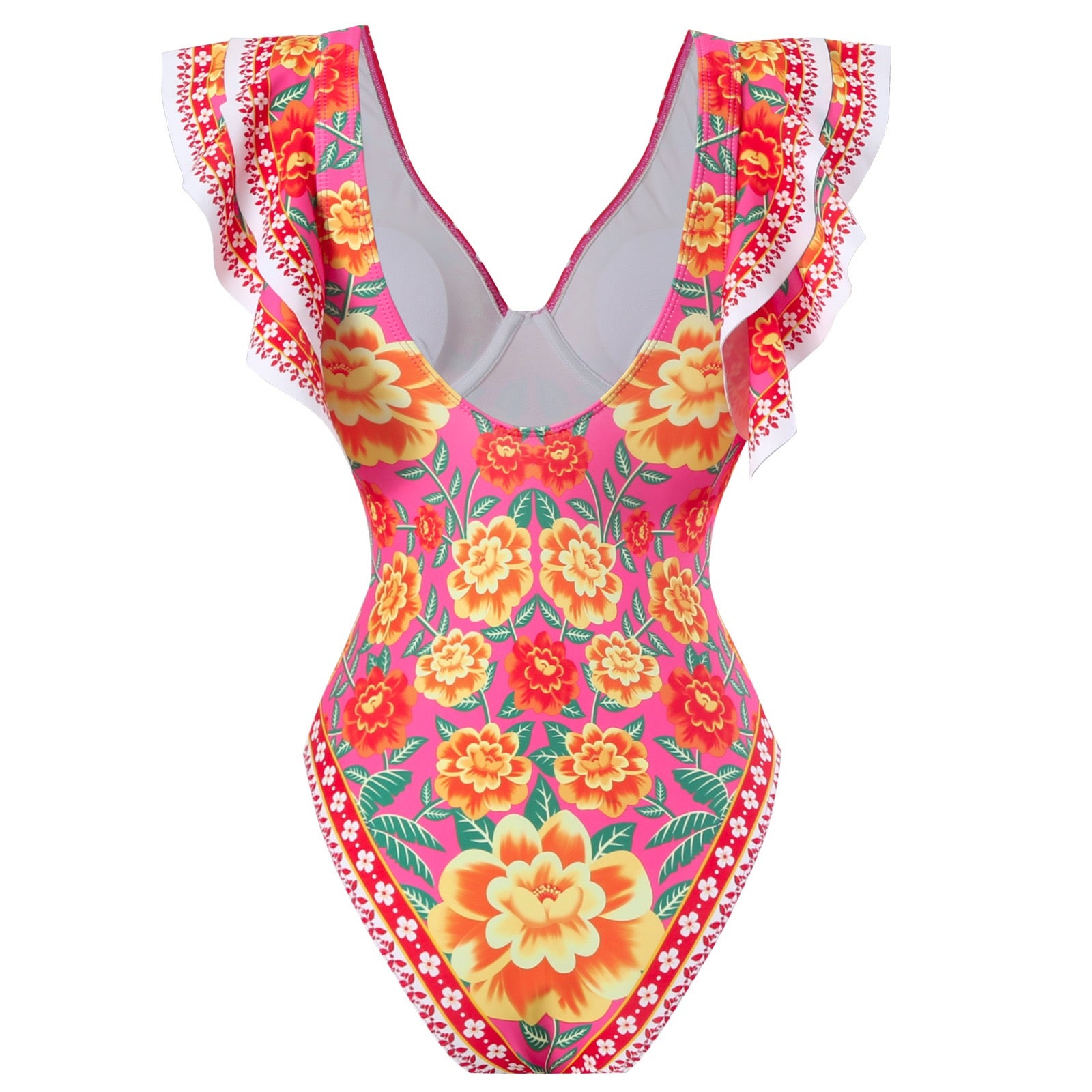 High Cut Ruffled-Sleeve Fruit Monokini