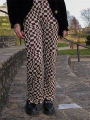 Psychedelic Checkerboard Print Wide-Leg Pants - HouseofHalley