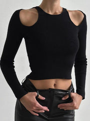 Cold Shoulder Cutout Cropped Long Sleeve Tee - HouseofHalley