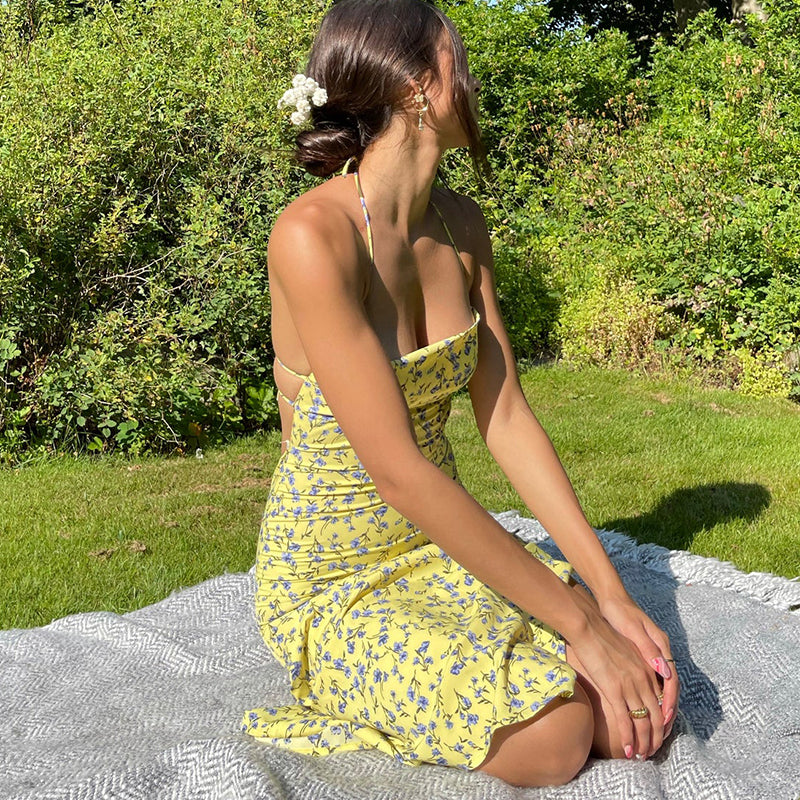 Jaya Floral Backless Midi Dress