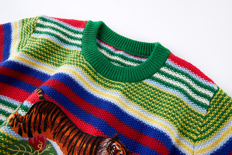 Tiger Striped Rainbow Unisex Embroidery Sweaters