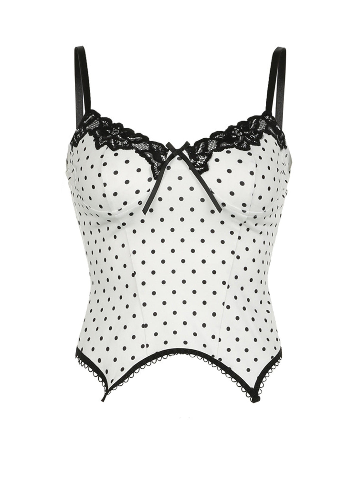 Karime Polka-Dot Lace Detailed Corset Top