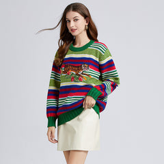 Tiger Striped Rainbow Unisex Embroidery Sweaters