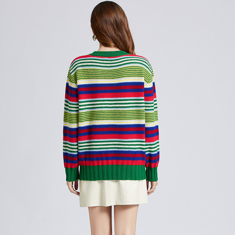 Tiger Striped Rainbow Unisex Embroidery Sweaters