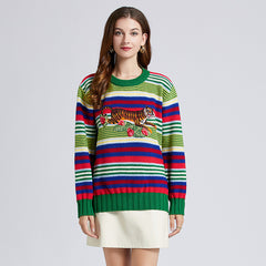Tiger Striped Rainbow Unisex Embroidery Sweaters