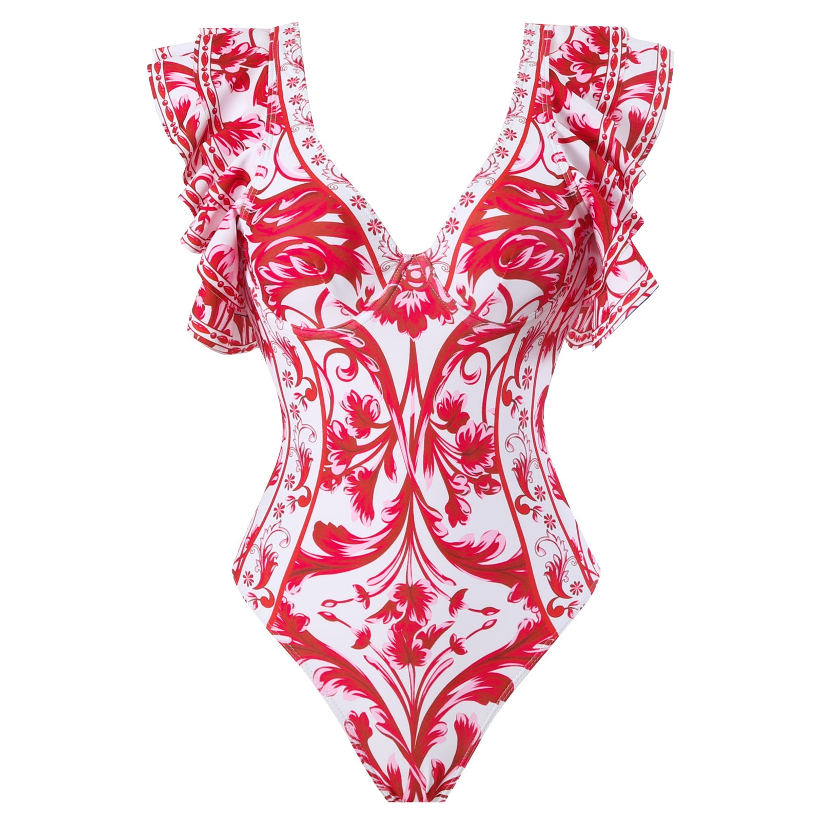 High Cut Ruffled-Sleeve Fruit Monokini