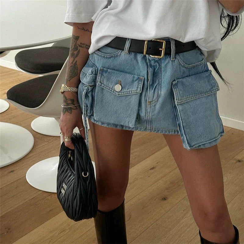 Liza Denim Mini Cargo Skirt