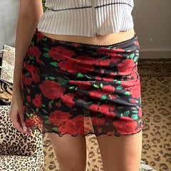 Evalyn Rose Print Mesh Mini Skirt