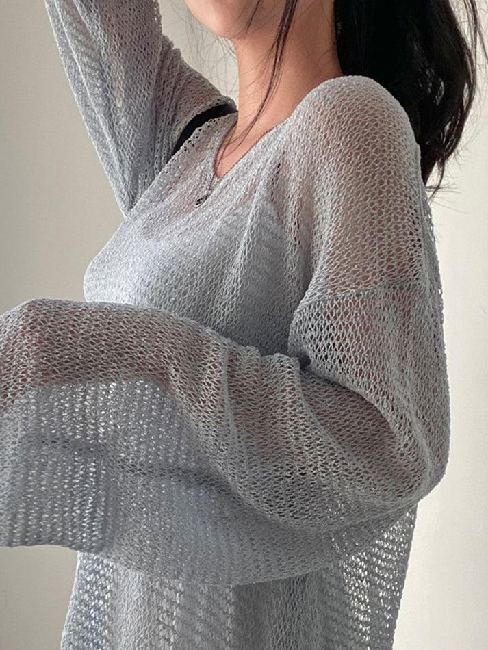 Oversized Long Sleeve Crochet Knit Top