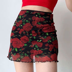 Evalyn Rose Print Mesh Mini Skirt