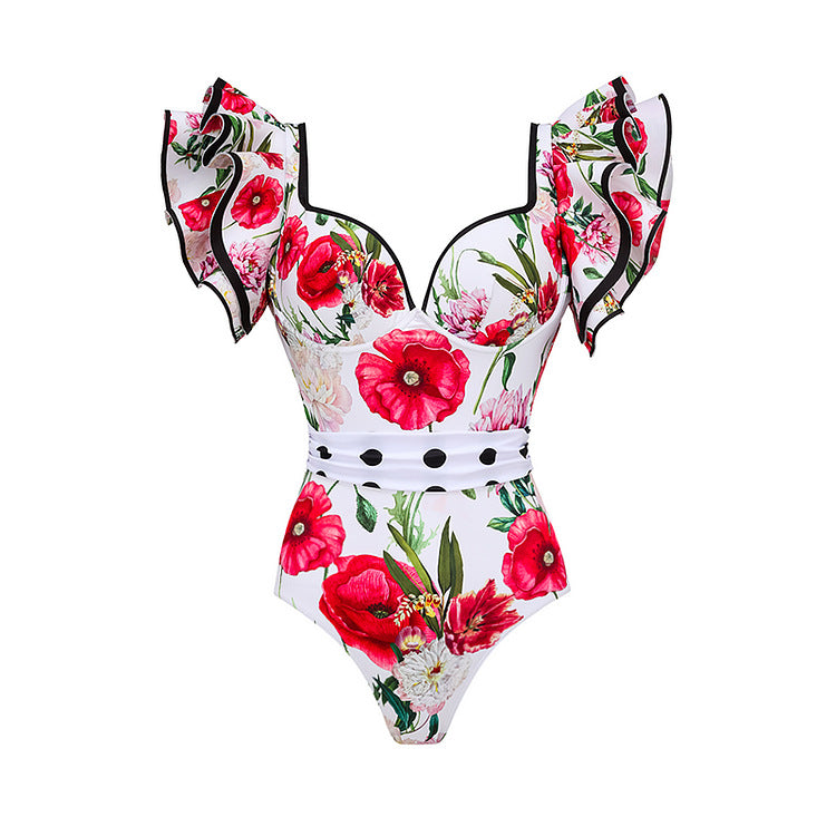 High Cut Ruffled-Sleeve Fruit Monokini