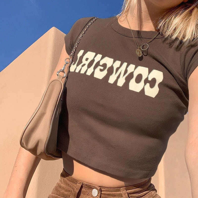 Cowgirl Letter Print Crop T-Shirt