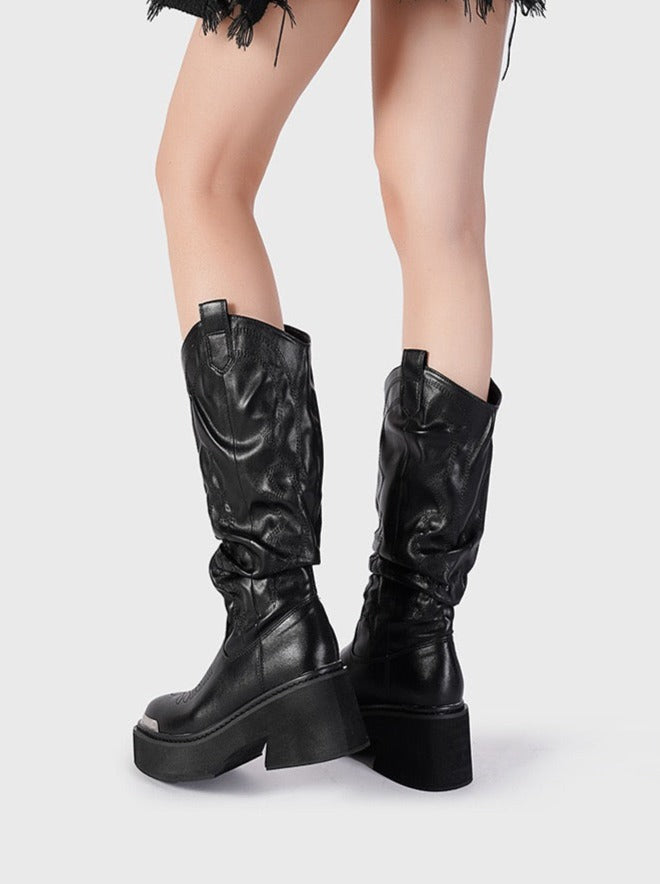 Sable Chunky Heel Leather Boots