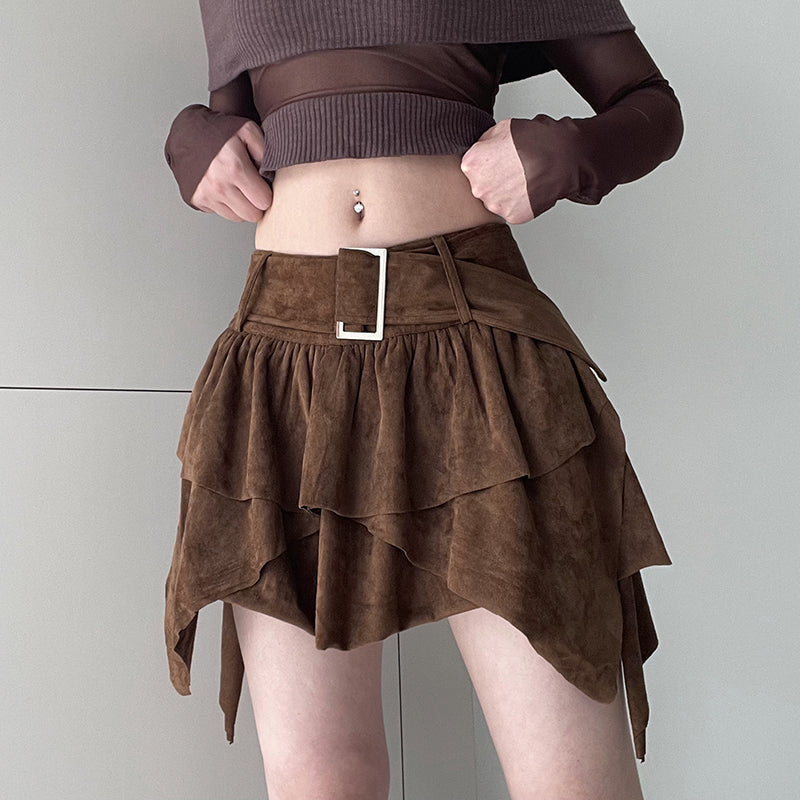 Jesse Multi Layer Retro Mini Skirt with Belt