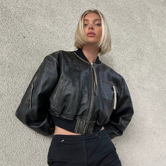 Navya Leather Crop Jacket