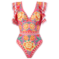 High Cut Ruffled-Sleeve Fruit Monokini