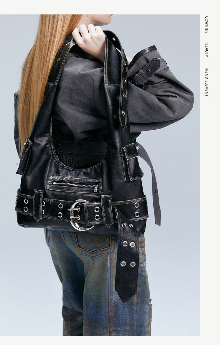 Edgy Retro Buckled Shoulder Bag