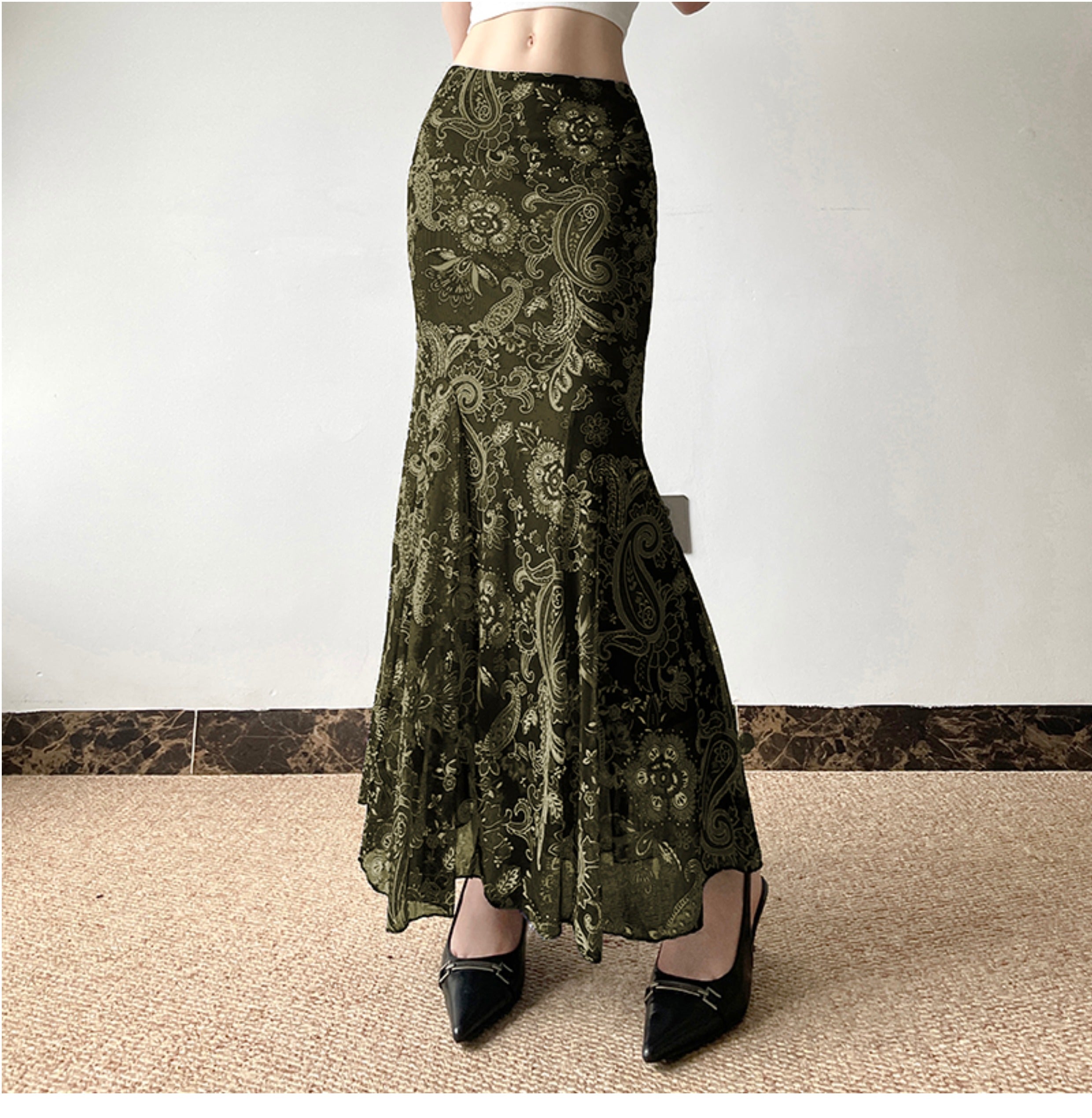 Olivia Paisley Mesh Maxi Skirt