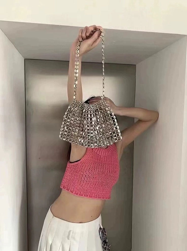 Jenny Beaded Metallic Shoulder Bag