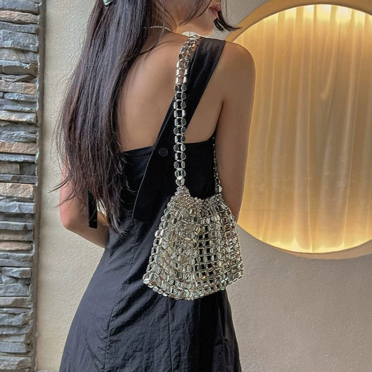 Jenny Beaded Metallic Shoulder Bag