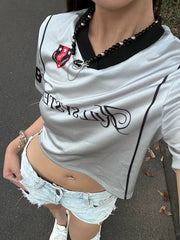 Brandy Letter Print Crop T-Shirt