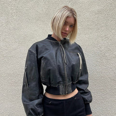 Navya Leather Crop Jacket