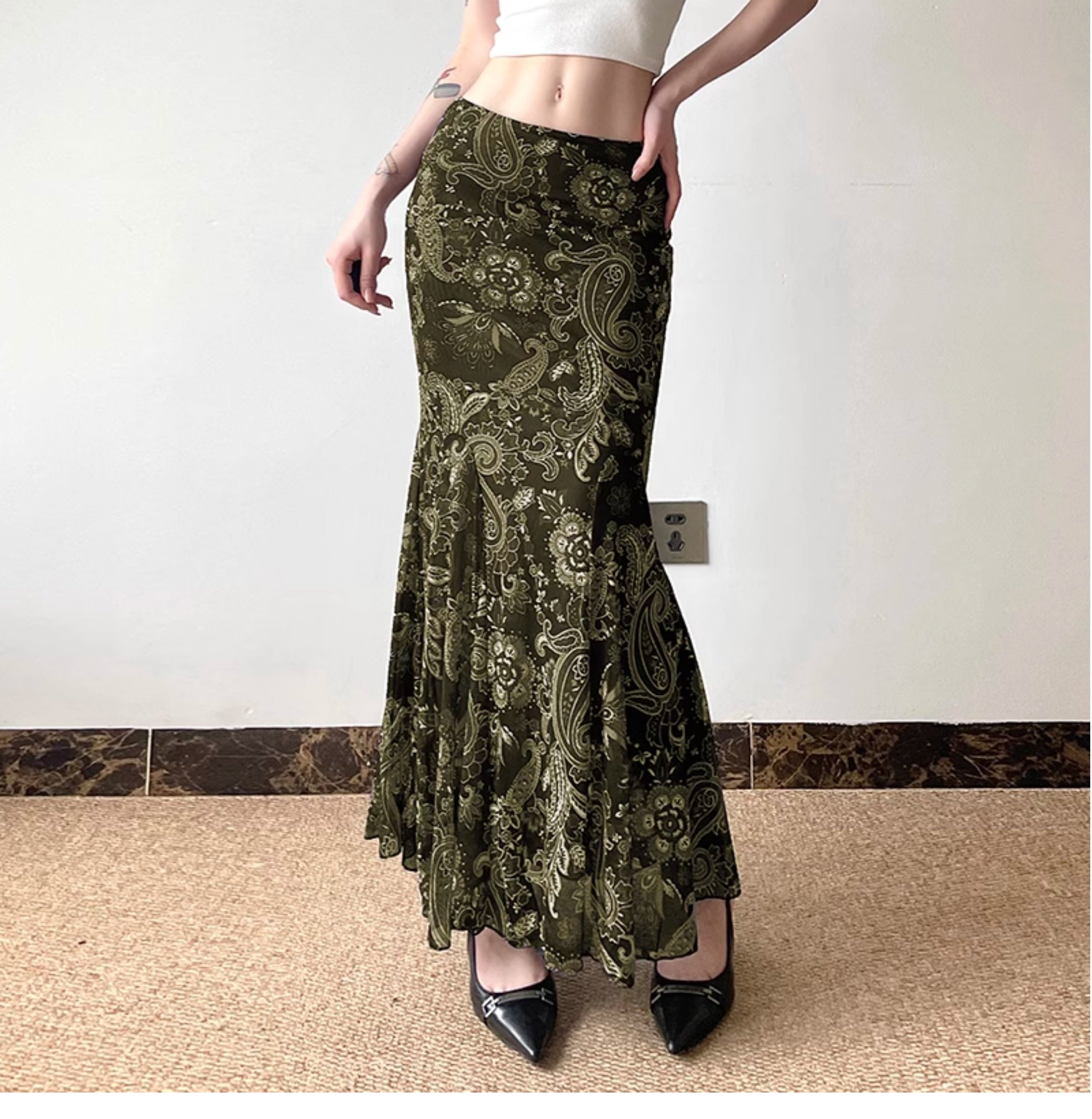 Olivia Paisley Mesh Maxi Skirt