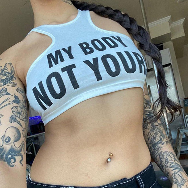 My Body Letter Print Crop Top