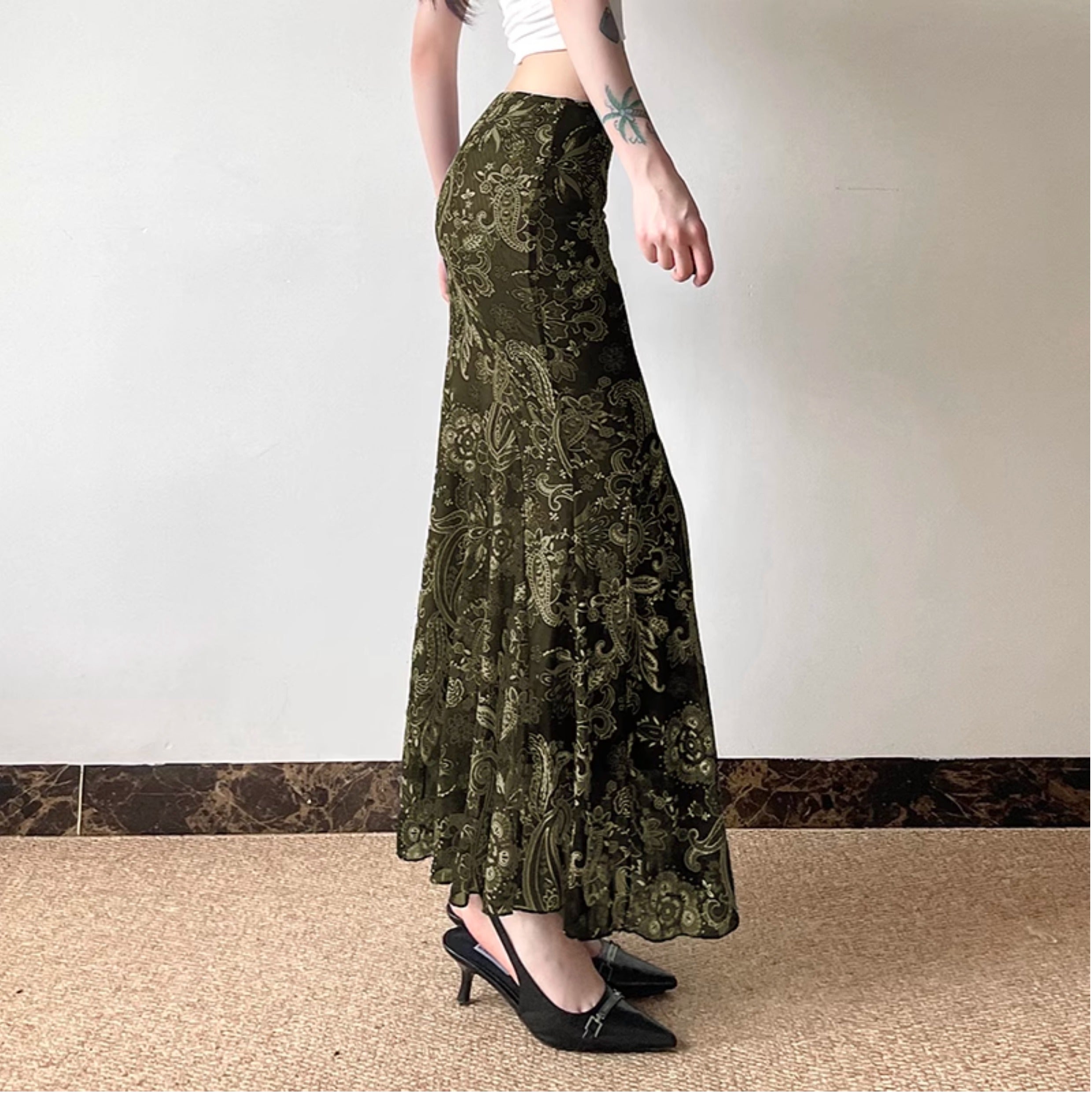 Olivia Paisley Mesh Maxi Skirt