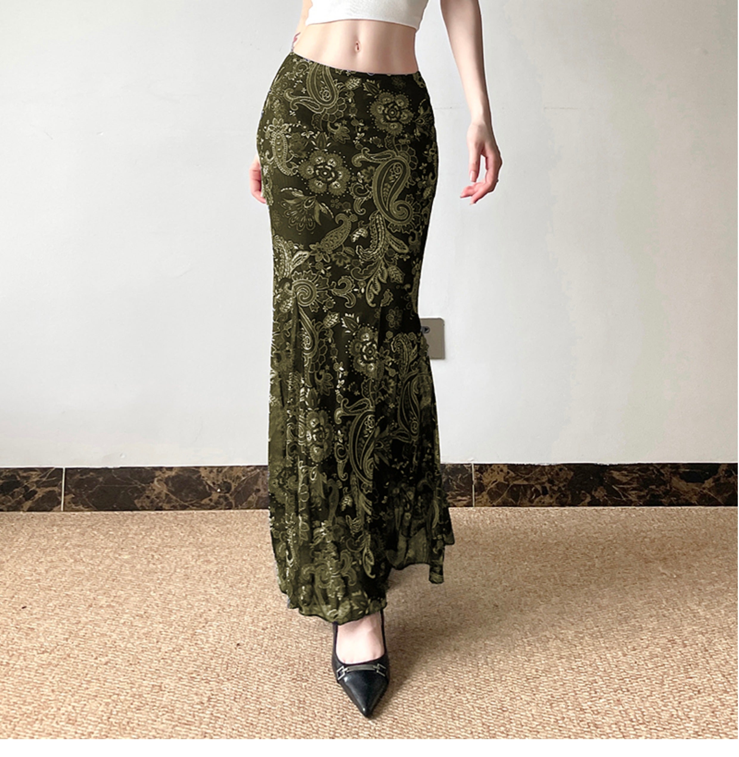 Olivia Paisley Mesh Maxi Skirt