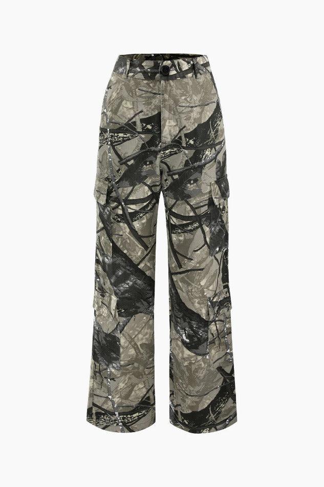 Abstract Print Multi-pocket Cargo Pants - HouseofHalley