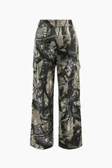 Abstract Print Multi-pocket Cargo Pants - HouseofHalley