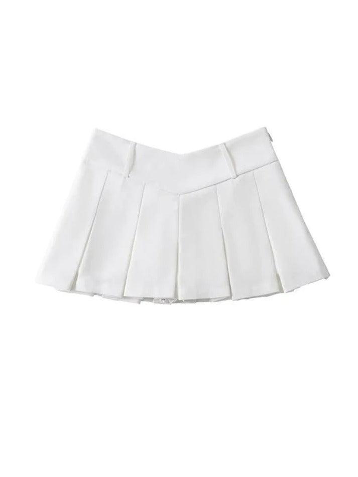 V Cut Pleated Micro Mini Skirt