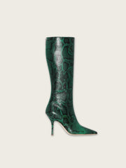 Veronica Green Snake-Print Stiletto Boots