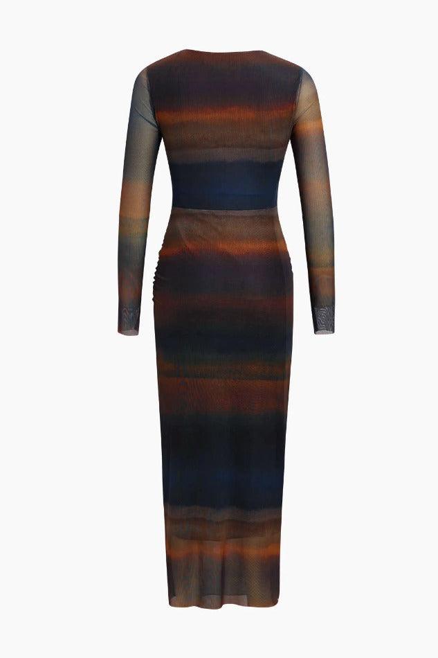 Tie Dye Ruched Detail Mesh Midi Dress - HouseofHalley