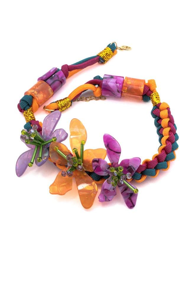 Braided Acrylic Flower Necklace