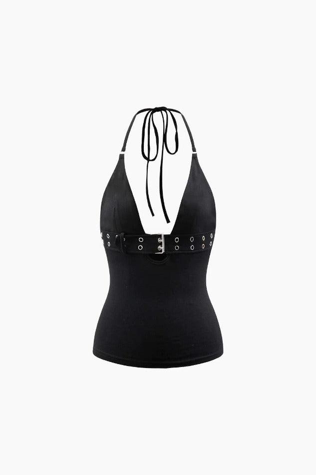 Buckle V-neck Halter Top - HouseofHalley