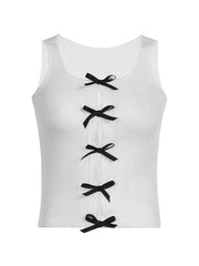 Cutout Bow Decor Slim Tank Top