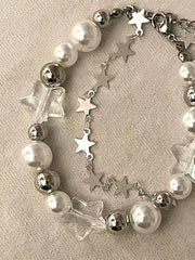 Double Layered Faux Pearl Star Charm Bracelet