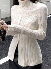 Long Sleeve Off-Shoulder Ribbed-Knit Sweater - HouseofHalley