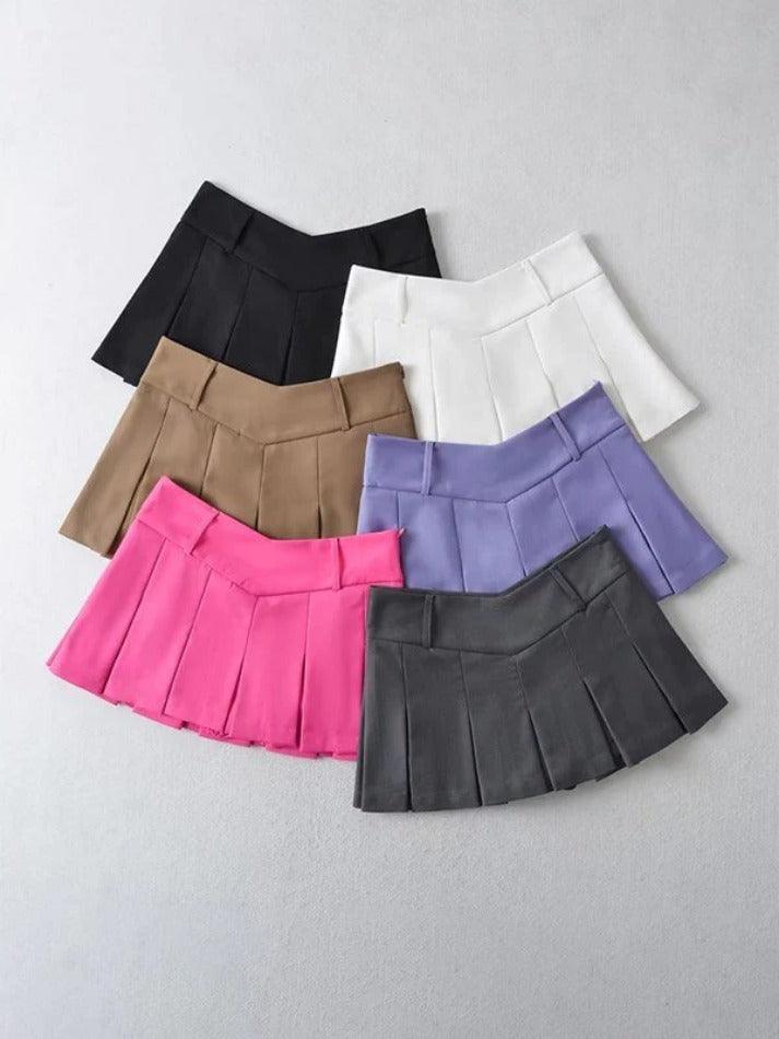 V Cut Pleated Micro Mini Skirt